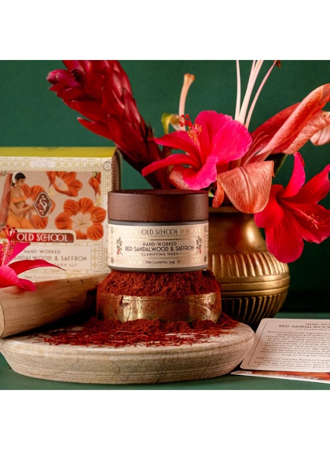 Old School Rituals Hand-Worked Red Sandalwood & Saffron Clarifying Mask | Face Mask for Glowing & Brightening Skin | Clay Mask for Open Pores & Acne-Prone Skin | 50g - Image 4